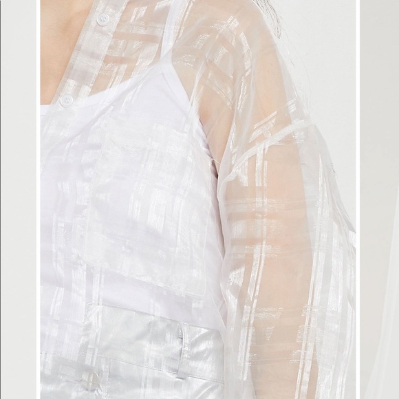 Storets Audrey plaid organza sheer collared shirt button up oversized - Picture 6 of 10
